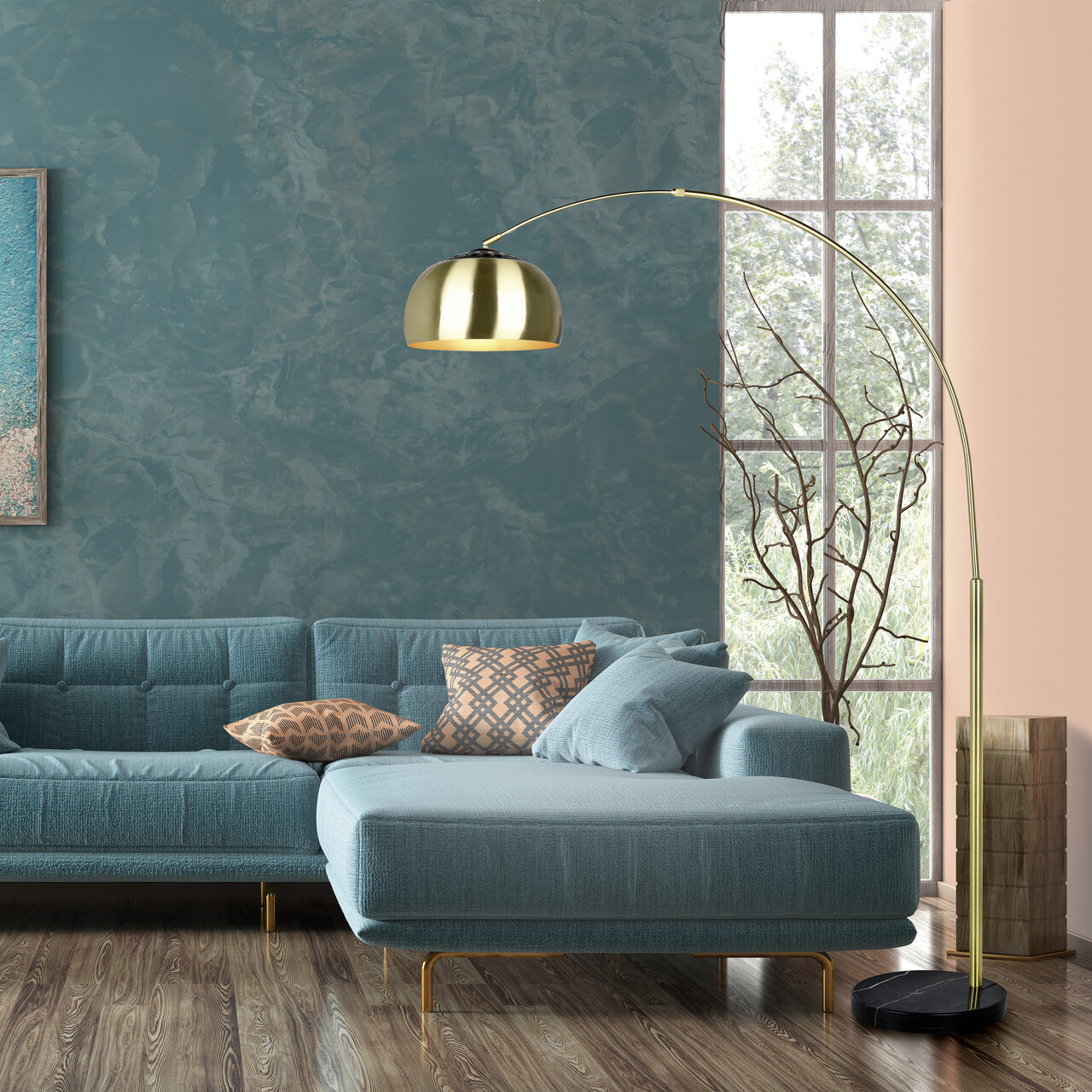 Lampadar Argentina, TRIO, 38x172.3x200 cm, 60W, 1x E27, metal, auriu/negru - imagine 6